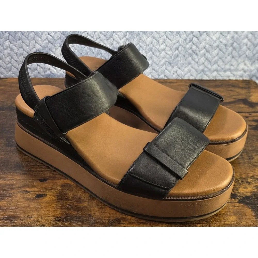 Caslon Black Leather Strappy Platform Sandal Heel Strap Size 9.5M